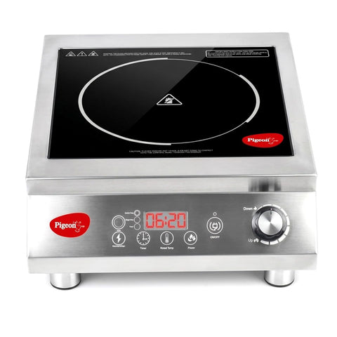 Pigeon Egnite Heavy Duty Commercial Infrared Cooktop 3500W || For Commercial, Stainless Steel Body, Dual Ring Heating, Rotary Knob Control, and Timer