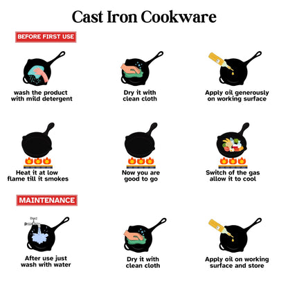 Vinod Legacy Pre-Seasoned Cast Iron Frypan - 20 cm | Non-Toxic | Enamel-Free & Coating-Free | Gas Compatible | Black