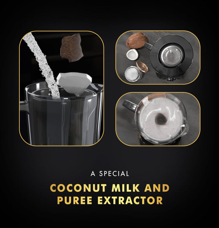 Sujata MG03 Mixer Grinder|1000 Watts Double Ball Bearing Motor|25000 RPM|Non-Stop 90 Mins Running|4 Jars including 1750ml Blender with Coconut Milk Extractor, 1500ml, 1000ml, 500ml Jar| (Black)