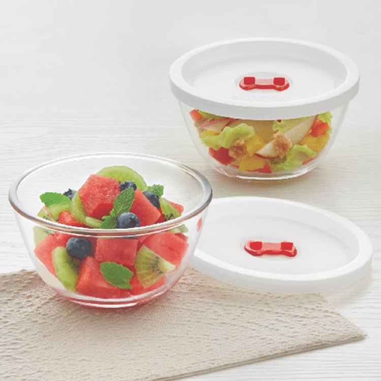 Borosil 500ml (2pc) Serving & Mixing Bowl with Lid Set | Made in India Borosilicate Glass Bowl for Kitchen & Dinning | Bowl for Mixing Dough, Salad, Batter | Microwave & Dishwasher Safe | Transparent