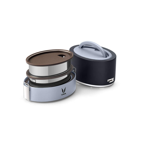 VAYA TYFFYN Lunch Box for Kids for School, Polished Stainless Steel Tiffin Box Without BagMat, 600ml Insulated Tiffin Box for Office for Men with 2 Containers, Hot Lunch Box for Boys, Black
