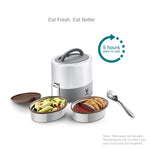 VAYA TYFFYN Lunch Box for Kids for School, Polished Stainless Steel Tiffin Box, Insulated 600ml Tiffin Box for Office for Men with 2 Leakproof Containers, Hot Lunch Box for Boys, White