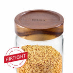 Borosil Glass Jar with Acacia Wood Lid | Borosilicate Glass Storage Jar for Dry Fruits, Spices & Snacks | Airtight Glass Container for Kitchen & Pantry (Tallwood, 600 ml)