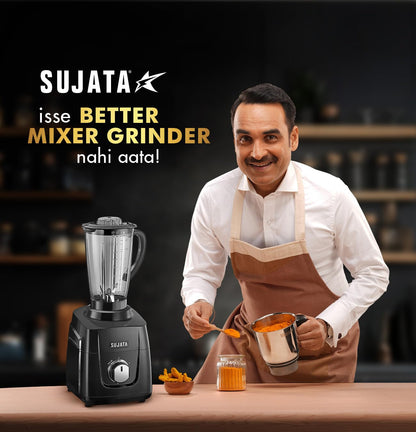 Sujata MG01 Mixer Grinder|1000 Watts Double Ball Bearing Motor|25000 RPM| Non-Stop 90 Mins Running|3 Jars including 1750ml Blender, 1000ml Grinder, 500ml Chutney Jar| (Black)