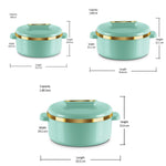 MILTON Curve Inner Stainless Steel Casserole Set of 3 (840 ml, 1300 ml, 1880 ml), Light Green | BPA Free | Food Grade | Easy to Carry | Easy to Store | Chapati | Roti | Curd Maker