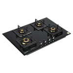 Crompton Optime 78 cm 4 Burners Built-in Glass HOB with Digital Timer, Full Brass Burners & 3D Flame Technology (HOB-OPFB784TI-MBL, Midnight Black)
