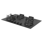 Faber Della 4 Burner 72cm Hob |Auto-Ignition|Brass Burner| Cast Iron Pan Support |Hob/Cooktop Hybrid| Matt Black Glass Finish |5 Yrs Warranty on Glass & Valve | 5 Yrs on Burner|Hob Della HD724 CI AI