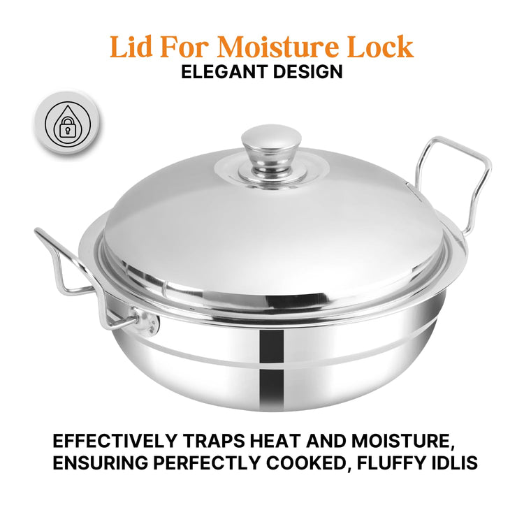 Kraft Stainless Steel Multi Kadai/Idli Maker | 5 L, 28 cm, 6 Plates | 2 Idli, 2 Dhokla, 1 Patra & Mini Idli | Induction & Gas Compatible Momo/Modak Pot | 6 in 1 Multipurpose steamer for cooking