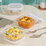 Borosil Eateasy Borosilicate Glass Lunchbox with Bag | 3 pc Square Container Set (320 ml Each) | Microwave & Dishwasher Safe, Leakproof | Tiffin for Office, School, College | Transparent