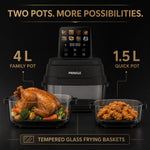 Pringle AirClear Glass Air Fryer 5.5L | Dual Bowl | 1500W | 8 Cooking Modes, 5.5 L total capacity with 4 L + 1.5 L glass bowls for flexible cooking and serving