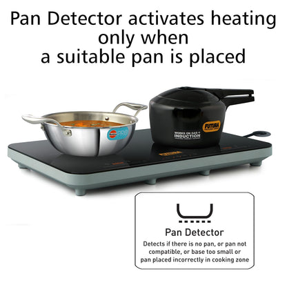 Hawkins Futura Dual Hob Induction Cooktop, 3600-W, Auto Cut-off, Child Lock, Intelligent Boil-Dry Protection, 20 Power Settings, Black (FIC2A1)