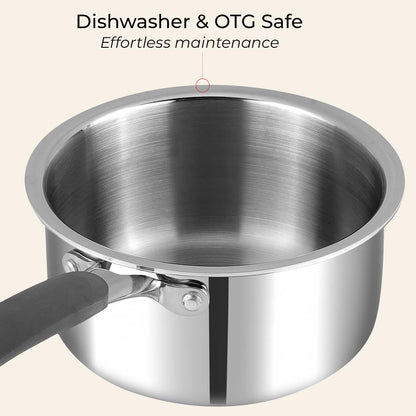 Vinod Platinum Luxe Triply Stainless Steel Cookware Set 5 Pc - Superior Finish, Cool Grip Handles, Mastercrafted Durability | 100% Safe, Non-Toxic, Nickel-Free | Frypan + Kadai & Saucepan with 2 Lids