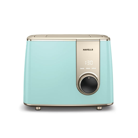 Havells Craft Pop Up Toaster | Display Panel with Touch Control | Custom Browning Level with Timer | Defrost Mode | Reheat Mode | Intelligent Operation (Blue & Gold)