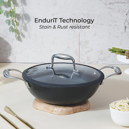 Vinod Ferona Lightweight Cast Iron Kadai - 2.2 L, 24 cm | No Seasoning Required | Naturally Stick-Free | Metal Spoon Friendly | Gas Stove Compatible | Rust-Proof | PTFE & PFOA Free | 2-Year Warranty