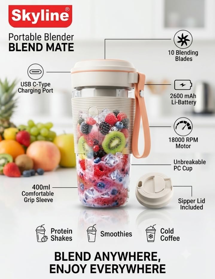 Skyline Blend Mate Portable Blender, 400ml, USB-C Charging
