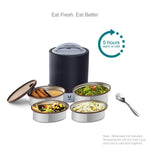 VAYA TYFFYN Jumbo Lunch Box for Office for Men, with Polished Stainless Steel Containers,1300ml Vacuum Insulated Hot Lunch Box Without BagMat, Leakproof Hot Tiffin Box with 4 Compartments,Black