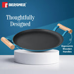BERGNER Excalibur Lightweight Cast Iron Dosa Tawa 28cm, Double Sided Sturdy Handle, Non-Stick Coating, PFAS Free, Perfect Heat Distribution, Elegant Design - Induction Compatible (Blue)