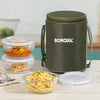 Borosil Eateasy Borosilicate Glass Lunchbox with Bag | 3 pc Round Container Set (400 ml Each) | Microwave & Dishwasher Safe, Leakproof | Tiffin for Office, School, College | Transparent