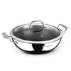 BERGNER Hi-Tech TriPly Stainless Steel 22cm (2.25 L) Kadai with Glass Lid, Honeycomb Non-Stick Coating, Non-Toxic, Healthy, Less Oil Use, Durable Handles with Excellent Grip - Induction and Gas Ready