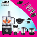 INALSA Food Processor For Kitchen With Mixer Grinder Juicer|1000 W Copper Motor|2.5L Processing Jar|Chopping,Kneading Blade|Citrus Juicer|Shredding,Slicing,Whisker&French Fries Cutter (Inox 1000 Pro)
