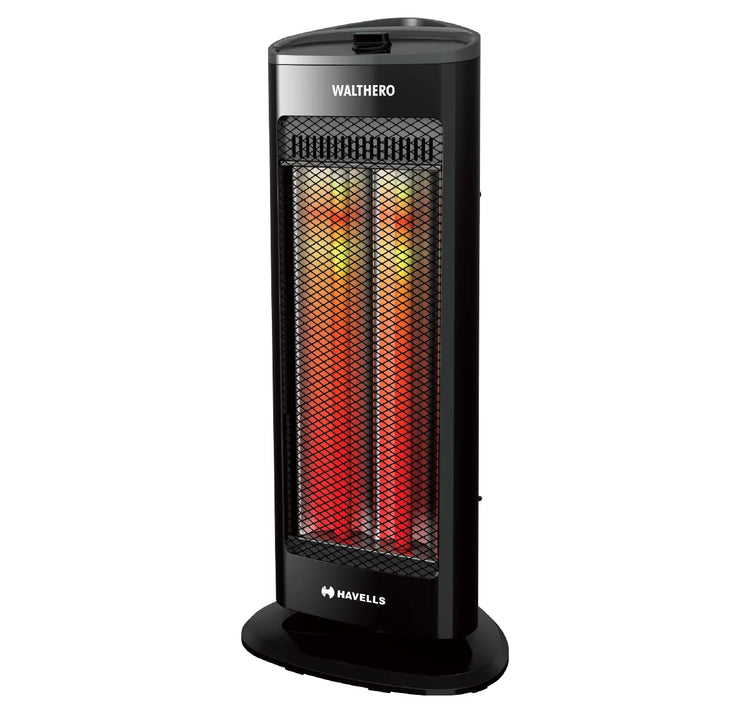 Havells Walthero 1000 Watt Room Heater with Two Carbon Heating Tubes| Tip Over Protection| Silent Operation| Anti Rust Protection| 2 years Manufacturer Warranty (Black)