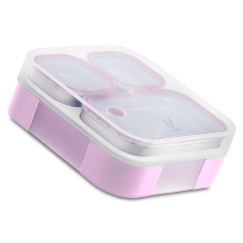 VAYA TYDBYT Stainless Steel Tiffin Box for Men, Kids Girls,1 Large & 2 Small Compartments, Bento Lunch Box, Smart Portions for Balanced Meals, Lilac Love