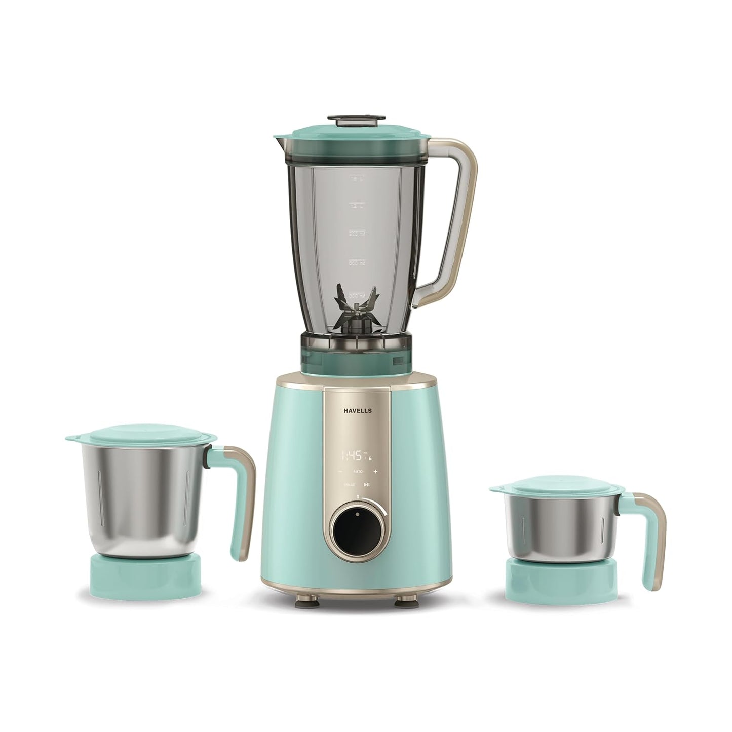Havells CRAFT Mixer Grinder | Perfect Grinding Mode | Unique Touch Control | Lifetime Warranty on Motor | Powerful 800 W BLDC Motor | 50% Quieter Performance(Blue & Gold)