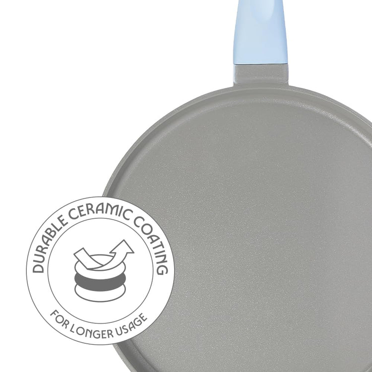 Borosil Ceramic Vajra 31 cm Flat Dosa Tawa | Gas Stove & Induction Compatible, Dishwasher Safe | PFOA and PFAS Free Tava | 1 Year Warranty, Sky Blue
