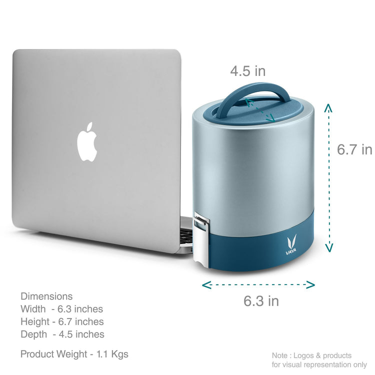 VAYA TYFFYN Lunch Box for Office for Men, with Polished Stainless Steel Containers,1000ml Vacuum Insulated Hot Lunch Box Without BagMat, Leakproof Hot Tiffin Box with 3 Compartments, Blue