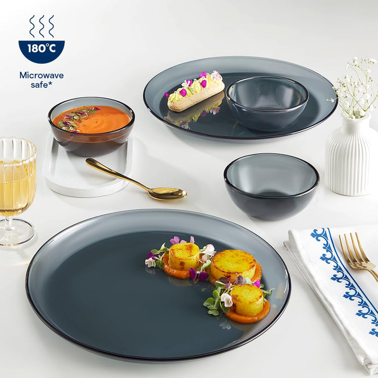 Borosil 27pc Aura India’s First Coloured Handcrafted Dinner Set | Made in India Borosilicate Glass Tableware | Microwave, Dishwasher & Oven Safe | Crockery for Gifting & Dining (Black)