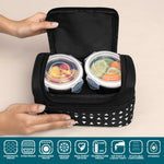 Borosil Kube Black Borosilicate Glass Lunchbox with Bag | 4 pc Container Set (320ml Square x 2 + 240ml Round x 2) | Microwave & Dishwasher Safe, Leakproof | Tiffin for Office, School, College