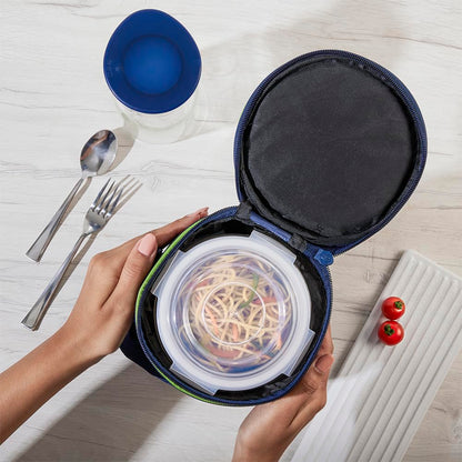 Borosil Klip n Store Lunchbox with Bag | 3pc Round Container Set (400 ml Each) | Made in India Borosilicate Glass | Microwave & Dishwasher Safe | Tiffin for Office, School, College | Vertical