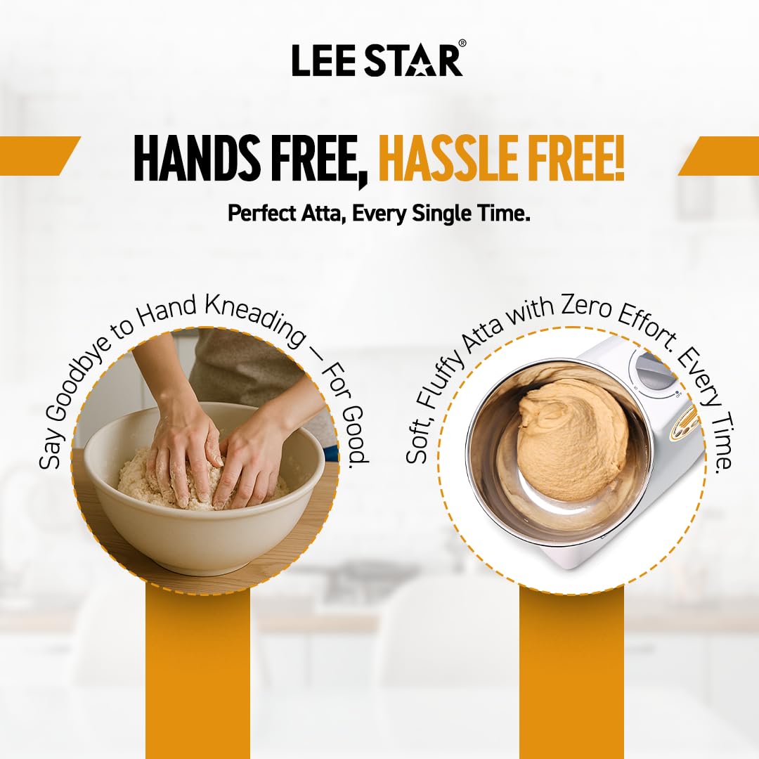 Lee Star Automatic Electric Atta Kneader, Dough Mixer Machine, Atta Kneader Machine with 3L Stainless Steel Bowl, 650W - White (LE-837)