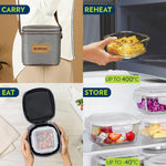 Borosil Pro Borosilicate Glass Lunchbox with Bag | 2 pc Square Container Set (320 ml Each) | Microwave & Dishwasher Safe, Leakproof | Tiffin for Office, School, College | Transparent, Vertical