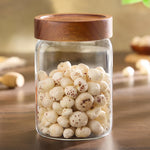Borosil Glass Jar with Acacia Wood Lid | Borosilicate Glass Storage Jar for Dry Fruits, Spices & Snacks | Airtight Glass Container for Kitchen & Pantry (Tallwood, 900 ml)