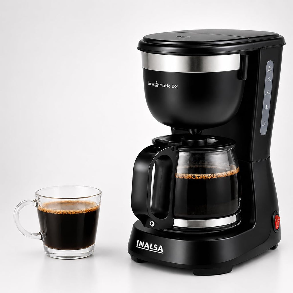 INALSA 6 Cups 650-Watt Coffee Maker with Anti Drip & Keep Warm Function|Overheat Protection|See Through 680 ML Carafe|630 ML Water Tank Capacity|Reusable Coffee Filter(Brew Matic DX)