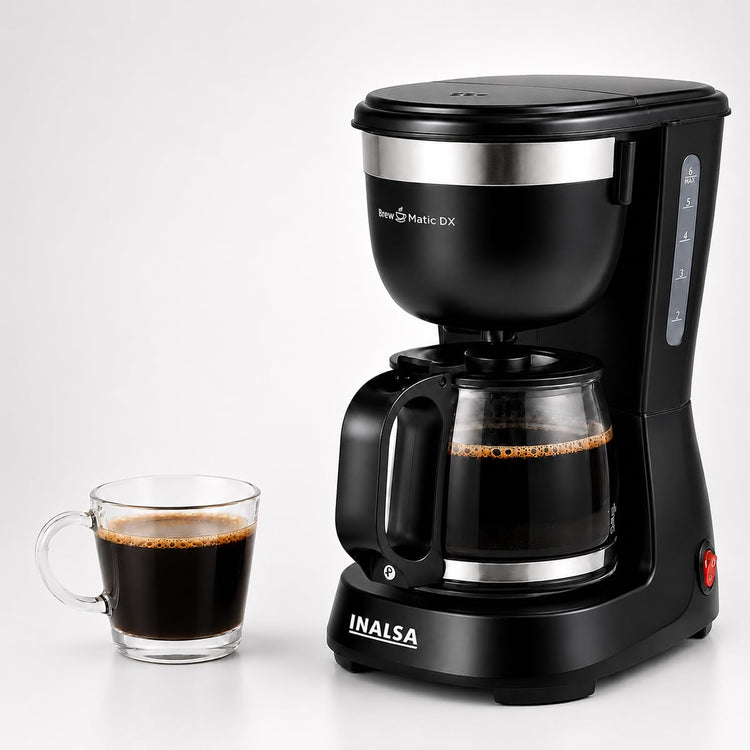 INALSA 6 Cups 650-Watt Coffee Maker with Anti Drip & Keep Warm Function|Overheat Protection|See Through 680 ML Carafe|630 ML Water Tank Capacity|Reusable Coffee Filter(Brew Matic DX)