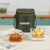 Borosil Eateasy Borosilicate Glass Lunchbox with Bag | 2 pc Square Container Set (320 ml Each) | Microwave & Dishwasher Safe, Leakproof | Tiffin for Office, School, College | Transparent, Vertical