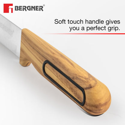 BERGNER Olive Garden Stainless Steel 6 Pcs Knife Set - Kitchen Knife Set of Chef Knife, Santoku Knife, Slicer Knife, Utility Knife, Paring Knife with Wooden Knife Block, Durable, Soft Touch Handle