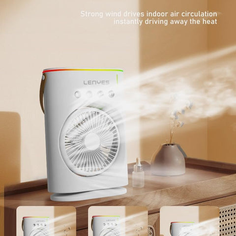 Lenyes LHF05 60 mm Mini Fan | LED Lighting | Rechargeable Fan | 3 Fan Speeds | 2 Light Mode Settings | High Speed Oscillation Table Fan | White Portable Fan