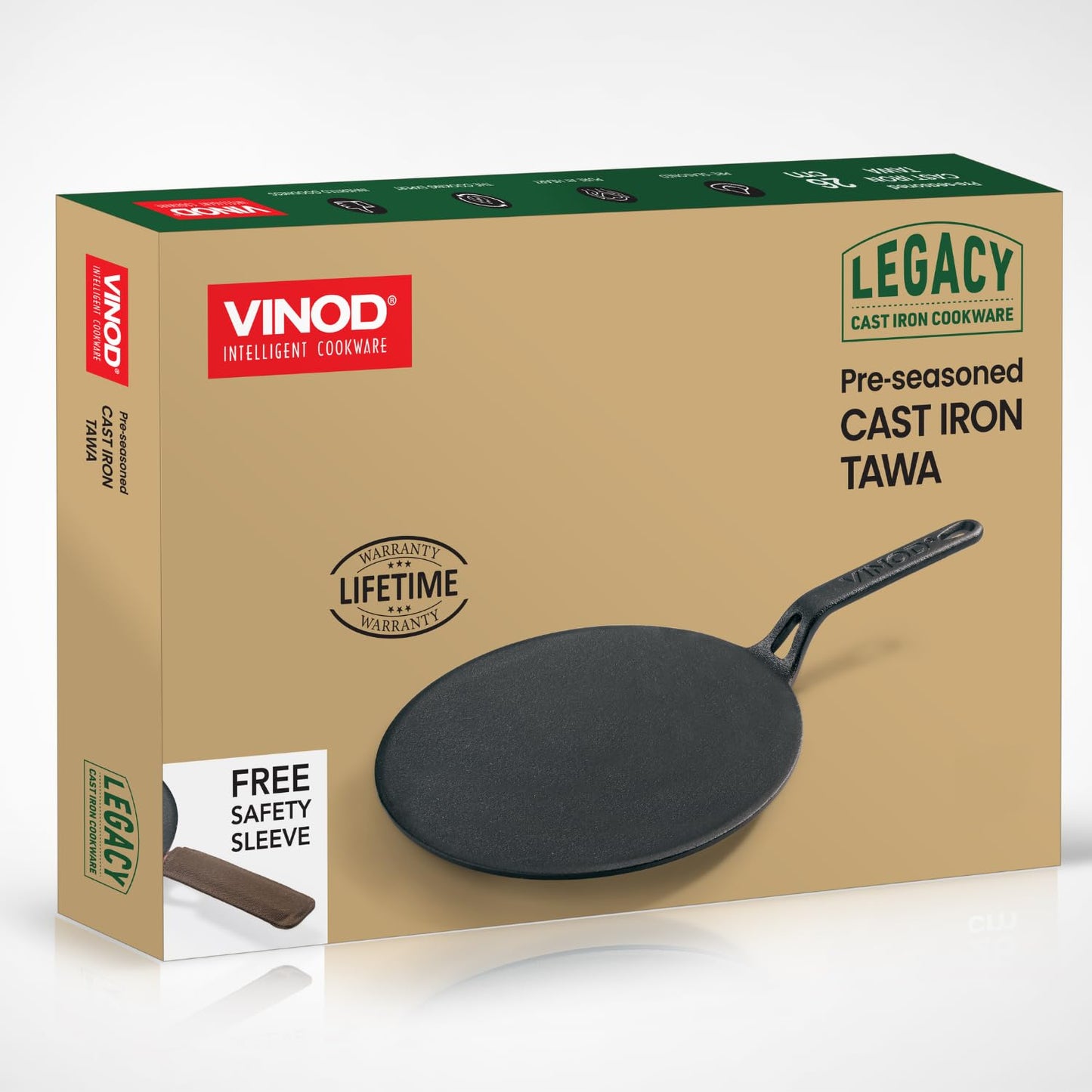 Vinod Legacy Cast Iron Roti Tawa 26 Cm | Pre-Seasoned Chapati/Phulka Tawa with Handle | Rust-Proof, Toxin-Free, Naturally Stick Free | Pure Cast Iron | Gas Compatible