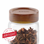 Borosil Glass Jar with Acacia Wood Lid | Borosilicate Glass Storage Jar for Dry Fruits, Spices & Snacks | Airtight Glass Container for Kitchen & Pantry (Tallwood, 600 ml)