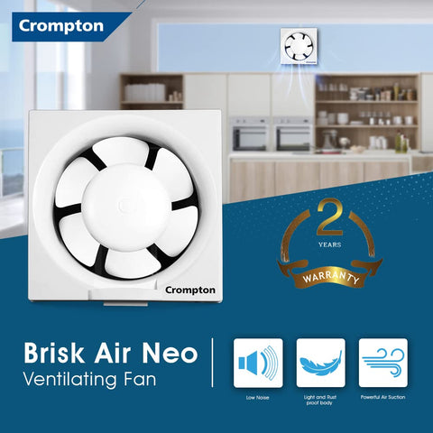 Crompton Brisk Air Neo 200 mm (8 inch) Exhaust Fan for Kitchen, Bathroom and Office (White), BRISKAIRNEO8WHT, Pack of 1