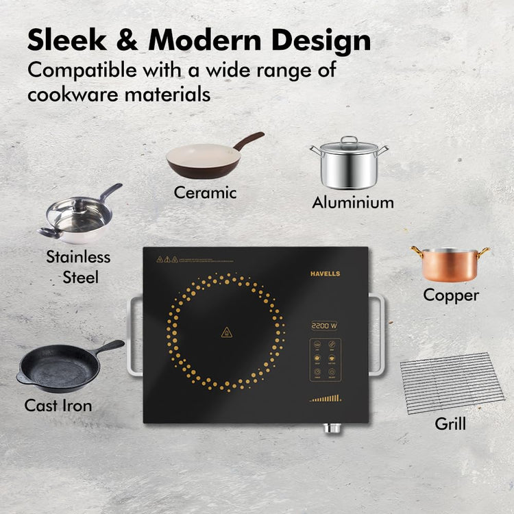 Havells 2200 Watt Infrared Induction Cooktop With Digital Display| Glo TV22-6KV Surge Protection| Sensor Touch| SS304 Food grade grill| 1 Year Door step Warranty By Havells
