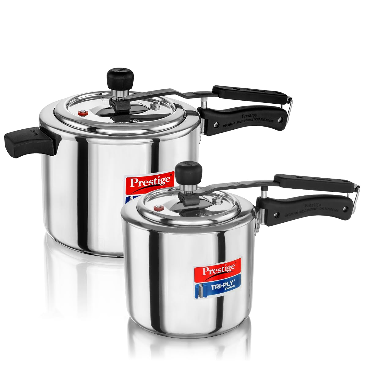 Prestige 5L+3L Triply Svachh Inner Lid Pressure Cooker Combi with 2 Lids|Gas & Induction Compatible|Deep lid for spillage control|Triply body for even heat distribution|5 Years Warranty|ISI Certified