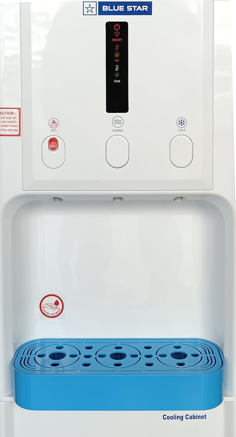 Blue Star UASeries Bottled Water Dispenser 3 Tap For (Hot, Cold, Normal) | 5 Litre/Hour Water Capacity, Carbon Block, White