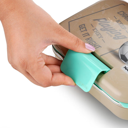 Nayasa Marco 2 Compartment Stainless Steel Insulated Lunch Box for Kids Boys | Football Champion Print | Vacuum Sealed Leak Proof Tiffin Box | 650 ml | Grey