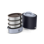 VAYA TYFFYN Lunch Box for Office for Men, with Polished Stainless Steel Containers,1000ml Vacuum Insulated Hot Lunch Box Without BagMat, Leakproof Hot Tiffin Box with 3 Compartments, Black