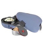 Jaypee Plus Tripot Electric Lunch Box with 3 Removable Stainless Steel Containers 250 ml x3 with Power Cord |Air Vent on Lid |Leakproof Silicon Seal|LED Indicator |Shockproof | Blue