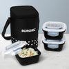 Borosil Kube Black Borosilicate Glass Lunchbox with Bag | 3 pc Square Container Set (320 ml Each) | Microwave & Dishwasher Safe, Leakproof | Tiffin for Office, School, College